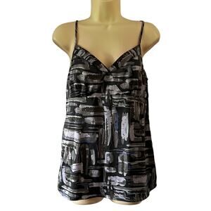 Daisy Fuentes M Gray Print Silky Camisole Blouse Y2K